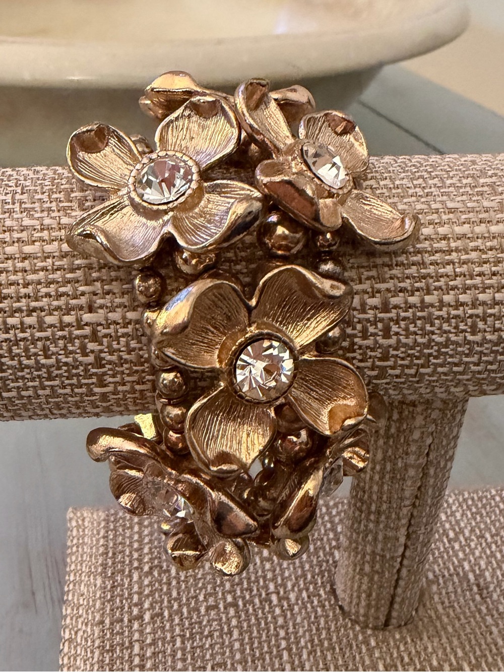 Gold Floral Crystal Stretch Bracelet